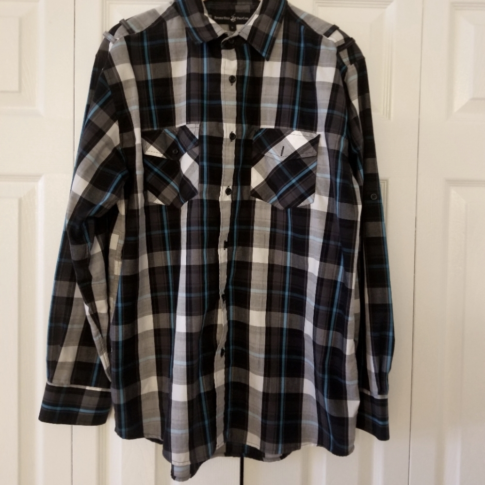 Beverly Hills Polo Club Men Size Large Button Down Shirt Long Sleeve Multicolor